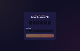 Players join from any phone or browser with a 6-digit PIN, no account or app needed.