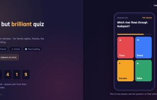 The kviz.gg home page: create a quiz in minutes for family nights, friends, school or team building.