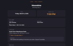 Clean, modern call sheets can be sent to each member of the cast and crew.