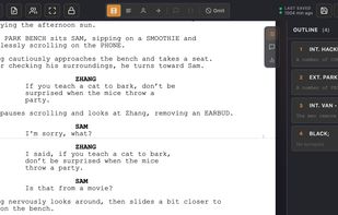 The built-in screenplay editor uses industry standard formatting and accepts FDX and Fountain imports.