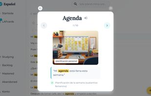 Same LAFcard mechanic in Spanish study mode. LAFwords launches with English and Spanish as study languages.