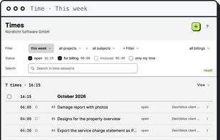 Time tracking per ticket. Every session billable on its own.