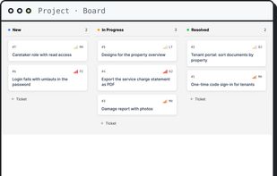 Tickets as a board or a list, with your own statuses per project.
