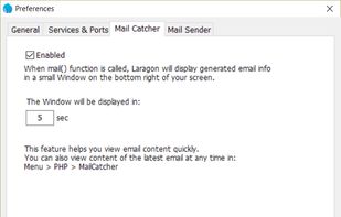 Mail catcher settings