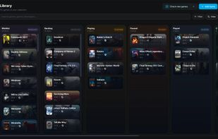 Backlog board: games move from Wishlist and Backlog to Playing, Paused and Completed.