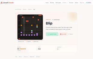 Launch Arcade "details" page for the creative tool "Blip."
