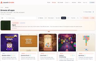 Launch Arcade browse page showing newly added apps.
