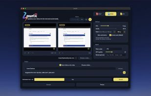 Laurix — Video conversion in progress with real-time progress bar and settings panel