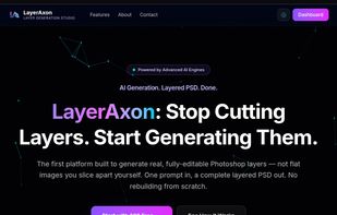 LayerAxon homepage — generate real editable layers instead of cutting them from a flat image.