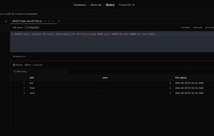 The built-in query console: run SQL against a PostgreSQL database with results, exports, and saved snippets.