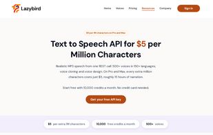 Text to speech API page