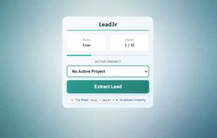 The Lead3r extension interface on a supported page. With a single click, visible page data is converted into a structured lead, enriched instantly with AI insights and qualification signals.