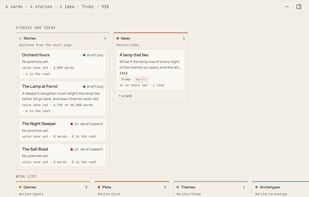 Writer board: references, lines and images shared across your stories