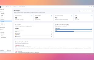 Analytics: conversation volume, resolution outcomes, and the replies customers marked unhelpful along with the reason they gave.