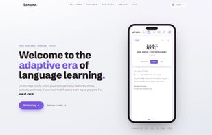 Home page: Lemma generates flashcards, stories, audio and conversation at your exact level.