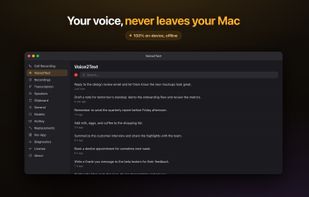 Every transcript stays on your Mac — nothing is uploaded.