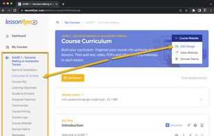 Build course outline and edit lesson content.