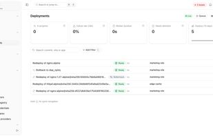 Every deploy is listed live, and rolling back is one click