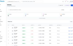Vehicle fleet management with battery levels, lock status, and location tracking