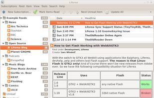 Reading news feeds in an email client like interface.