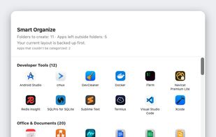 Smart Organize previews how your apps will be sorted into folders