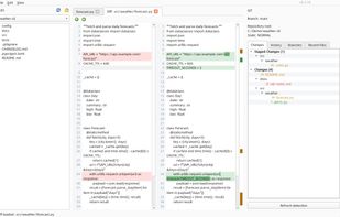 LightGitPad v0.2.18: side-by-side Git diff with highlighted changes in a demo repository.