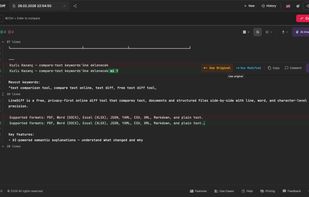 Linediff comparison unified view screen.