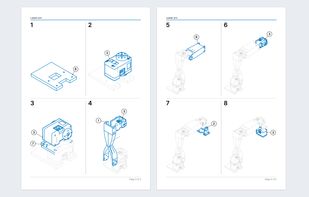 Two pages of a step-by-step assembly manual (Pro). Each step shows the part being added in colour against the parts already fitted, with balloons matching the parts list.