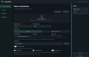 New translation: pick the spoken and subtitle languages, extra languages, output format and dubbing.