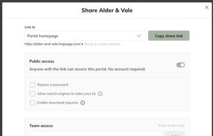 Using Lingo to share content privately, publicly, or by way of password. 