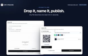 Upload a file, choose a link name and publish it with a shareable URL and QR code.