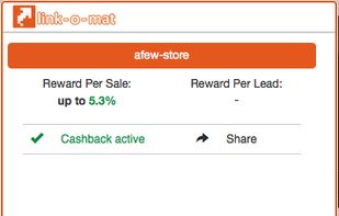 Browser Add-on popup with information about the cashback shop