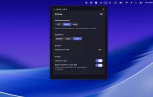 Pick your hotkey, toggle docking automation, switch appearance — all in one panel.