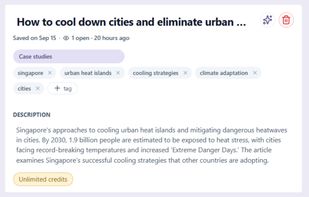 AI writes a description and tags for every save and files it into one of your categories. Everything stays editable.