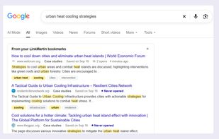 Your saved pages appear in a card above the first Google result, matched on your device.