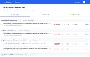 Report page - at-a-glance view of all the broken links for a website.