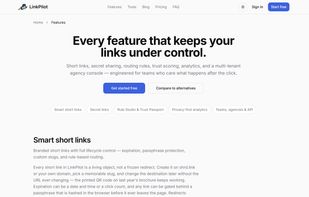 Features overview — smart short links, custom domains, Rule Studio conditional routing, Trust Passport