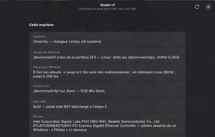 linwin main window: machine check, space for Windows, drivers and settings (GTK 4 interface)
