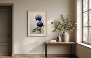 A finished room mockup — your artwork composited into a styled interior, ready to list.