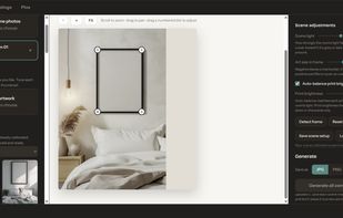 The mockup studio — place your art in a room with precise frame perspective and scene adjustments.