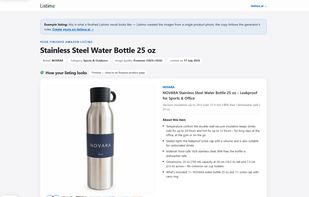 Example result: images and sales copy generated from a single product photo.