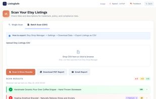Bulk-scan your whole shop by uploading an Etsy CSV export