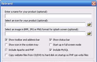 This window allows you to rebrand LitePXP with your product name, icon and splash screen image.