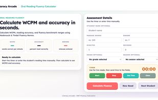 Live ORF assessment tool that times reading, calculates WCPM and accuracy, compares results to Hasbrouck & Tindal norms, and creates printable/PDF reports.