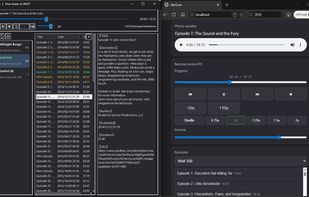 Left: Desktop (dark theme) · Right: "Phone Sound/Remote Control" webpage opened by browser