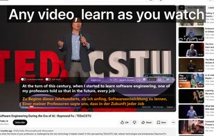 Dual subtitles for YouTube, TED talks, and online lectures: the original speech on top, the live translation below.