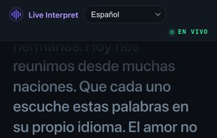 Listener view: live translated audio + captions in the browser, no app