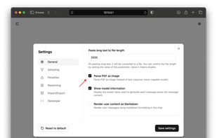 Optionally, the WebUI can process the PDFs as images when the AI model supports it.