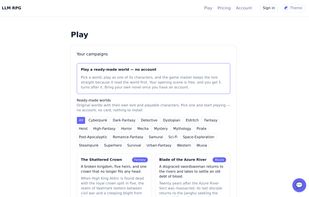 Browse 24 ready-to-play worlds across fantasy, detective, sci-fi, and wuxia genres. Each world has its own lore atlas—characters, locations, factions—that the AI references to keep the story consistent. No account required to start playing.