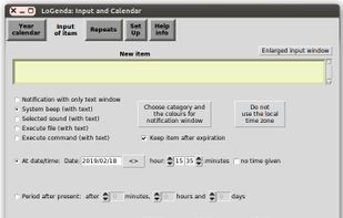 Input screen for a new event